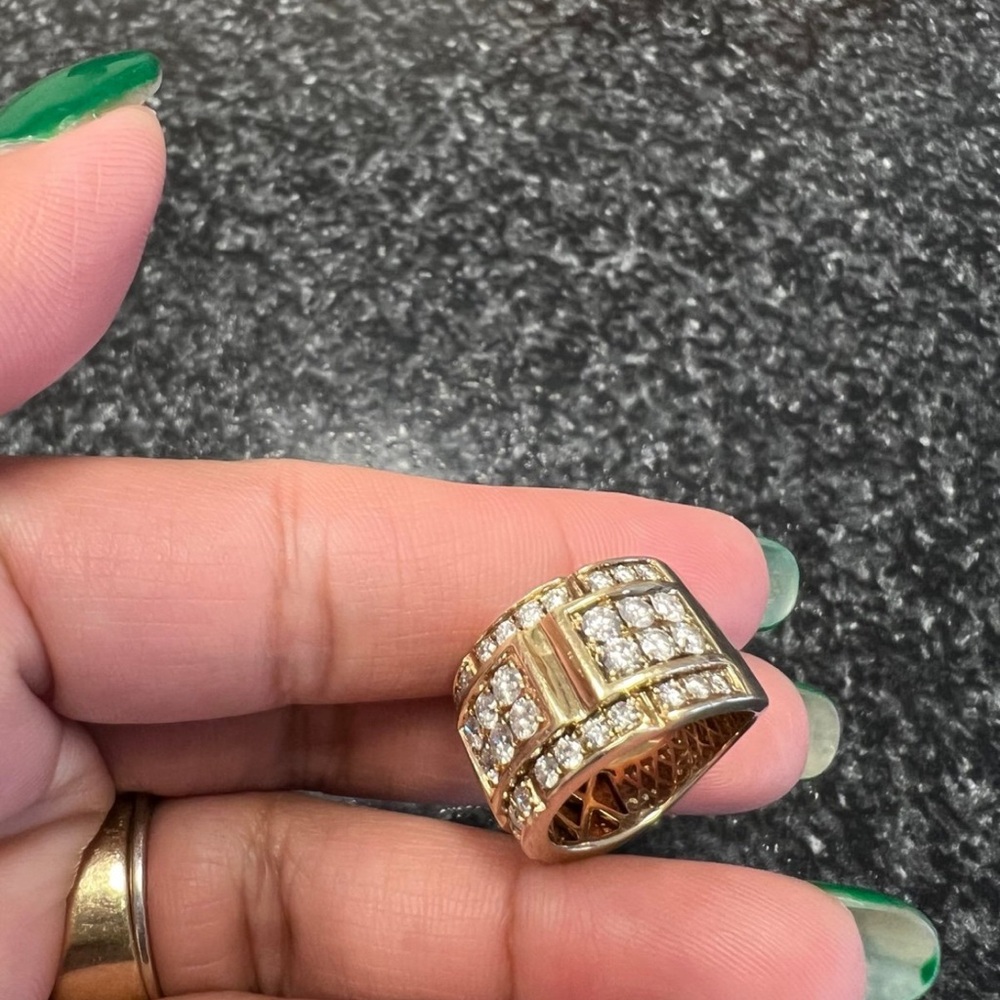 Wide band solid gold natural diamond ring - Picture 7 of 10